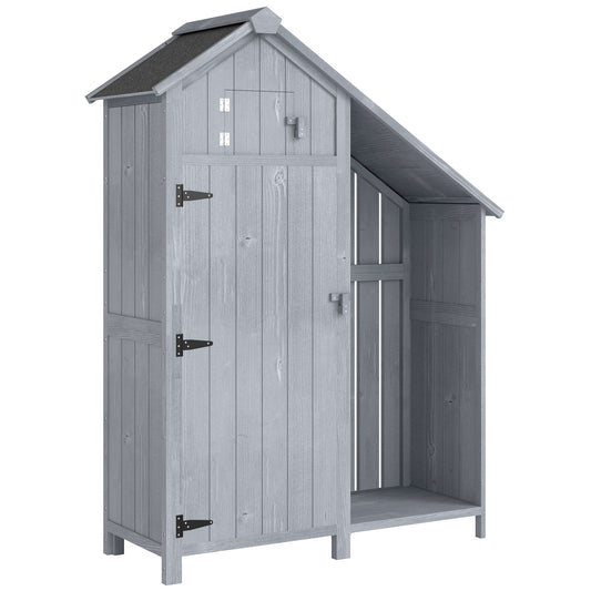 Photo of Outsunny Garden Outdoor Storage Shed 3 Shelves Tilt Roof w/ Firewood Rack Log Carrier, 129L x 51.5W x 180H cm in cm colour on a white background