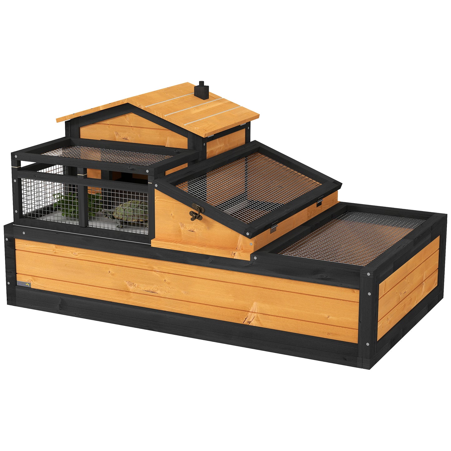 Photo of PawHut Wooden Tortoise House with Balcony, Tray, Roof, for Indoor and Outdoor, Yellow in Yellow colour on a white background
