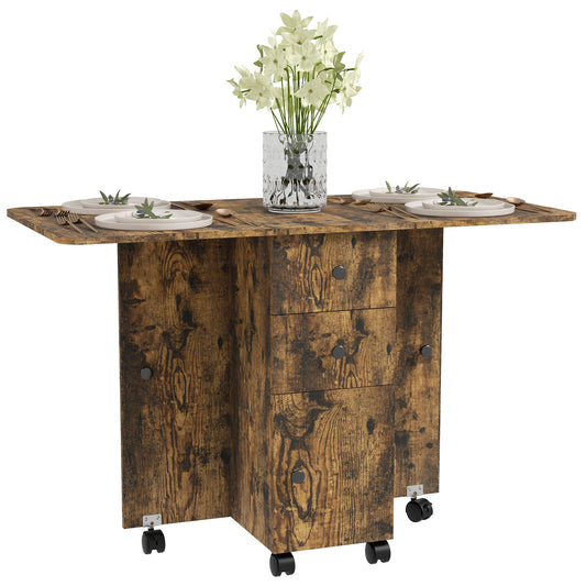 Photo of HOMCOM Multi-Storage Six-Person Drop Leaf Dining Table -  Rustic Brown in Brown colour on a white background