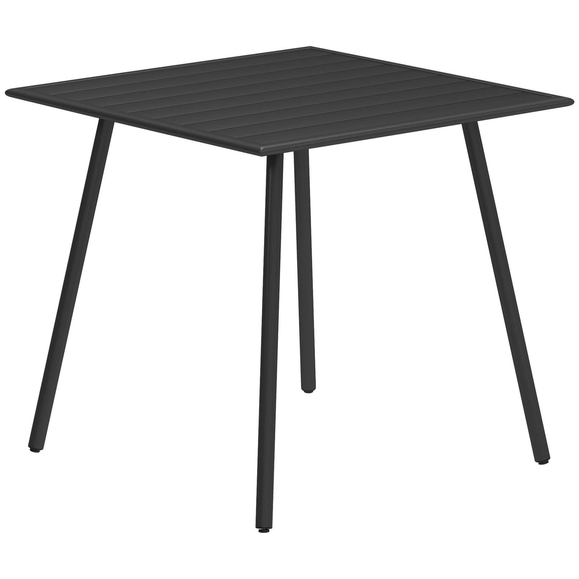 Photo of Outsunny Square Garden Table with Slat Top, Steel Frame, Outdoor Table for 4 Person, 80 x 80 x 74 cm, Black in Black colour on a white background