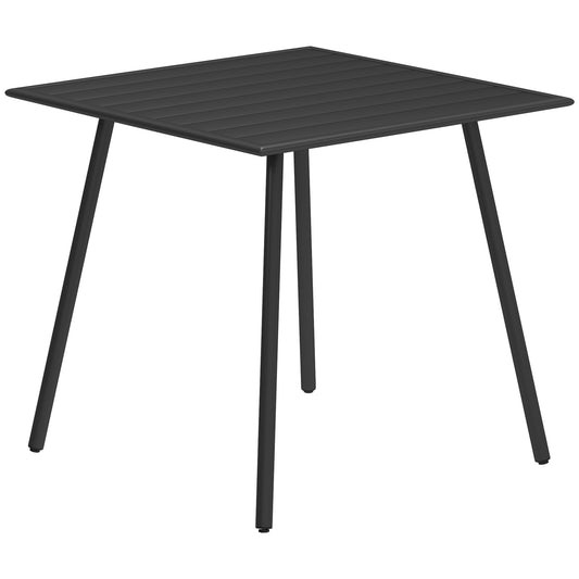 Photo of Outsunny Square Garden Table with Slat Top, Steel Frame, Outdoor Table for 4 Person, 80 x 80 x 74 cm, Black in Black colour on a white background