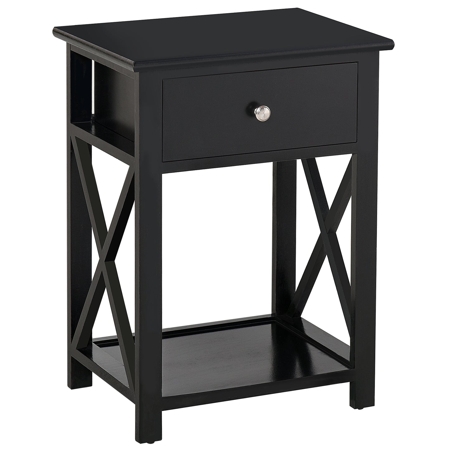 Photo of HOMCOM End Table, Sofa Side Table with Drawer X Bar Bottom Storage Shelf, Nightstand Bedside Table for Bedroom or Living Room Black in Black colour on a white background