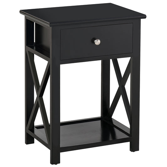 Photo of HOMCOM End Table, Sofa Side Table with Drawer X Bar Bottom Storage Shelf, Nightstand Bedside Table for Bedroom or Living Room Black in Black colour on a white background