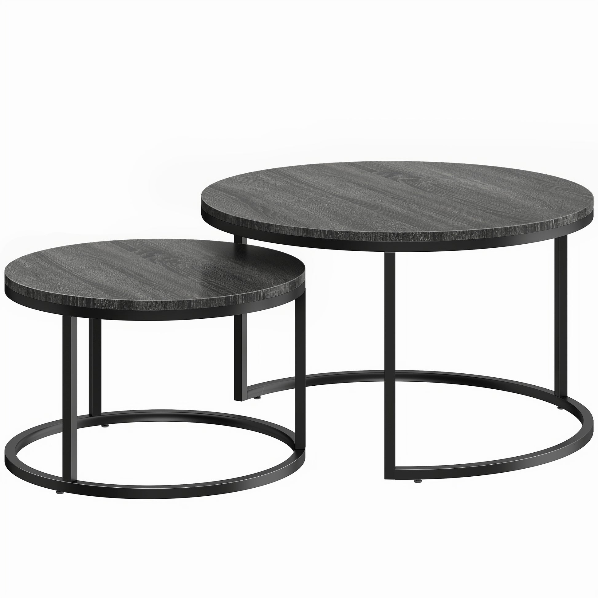 Photo of HOMCOM Set of Two Wood-Effect Stacking Tables - Black Wood Grain in Grain colour on a white background