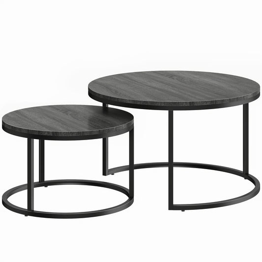 Photo of HOMCOM Set of Two Wood-Effect Stacking Tables - Black Wood Grain in Grain colour on a white background