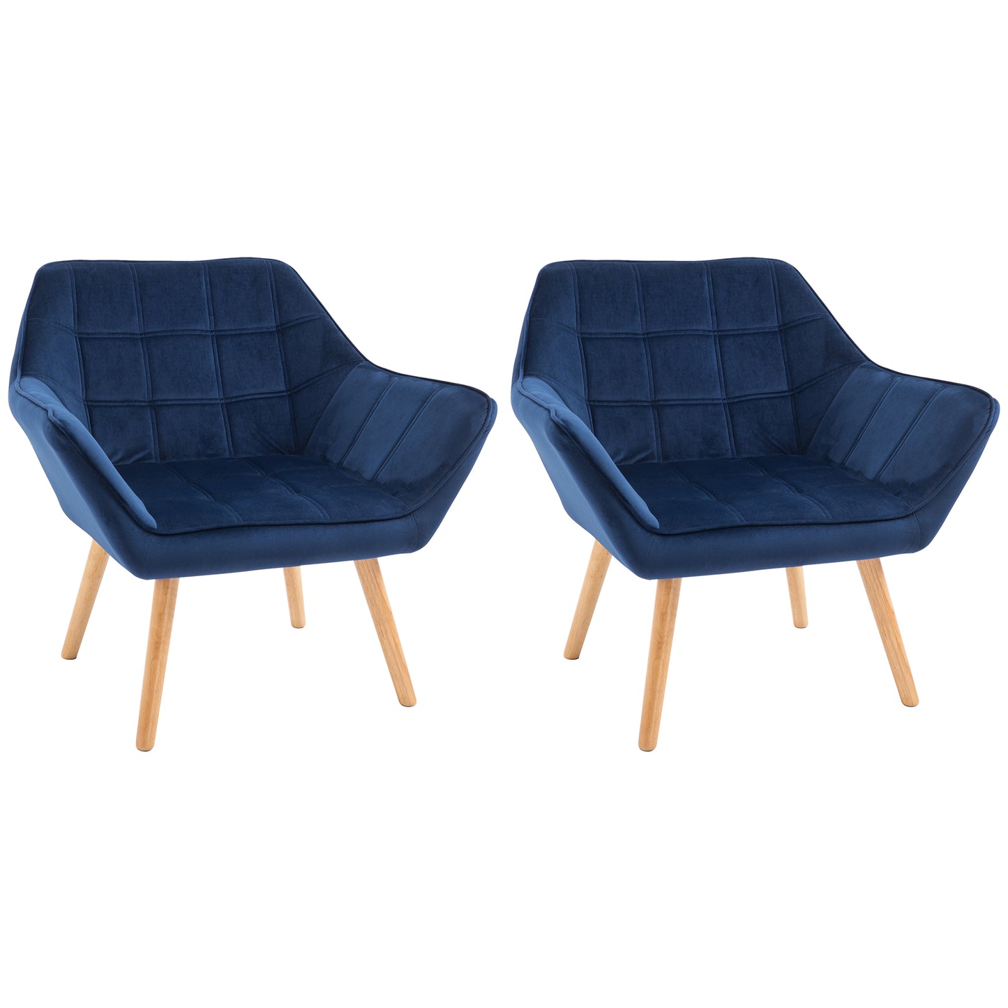 Photo of HOMCOM Accent Chair, Velvet Upholstered Vanity Tub Chair with Flared Armrests, Slanted Back, Solid Wood Legs, Comfy Padding Armchair, Home Bedroom Furniture Seating, Set of 2, Blue in Blue colour on a white background