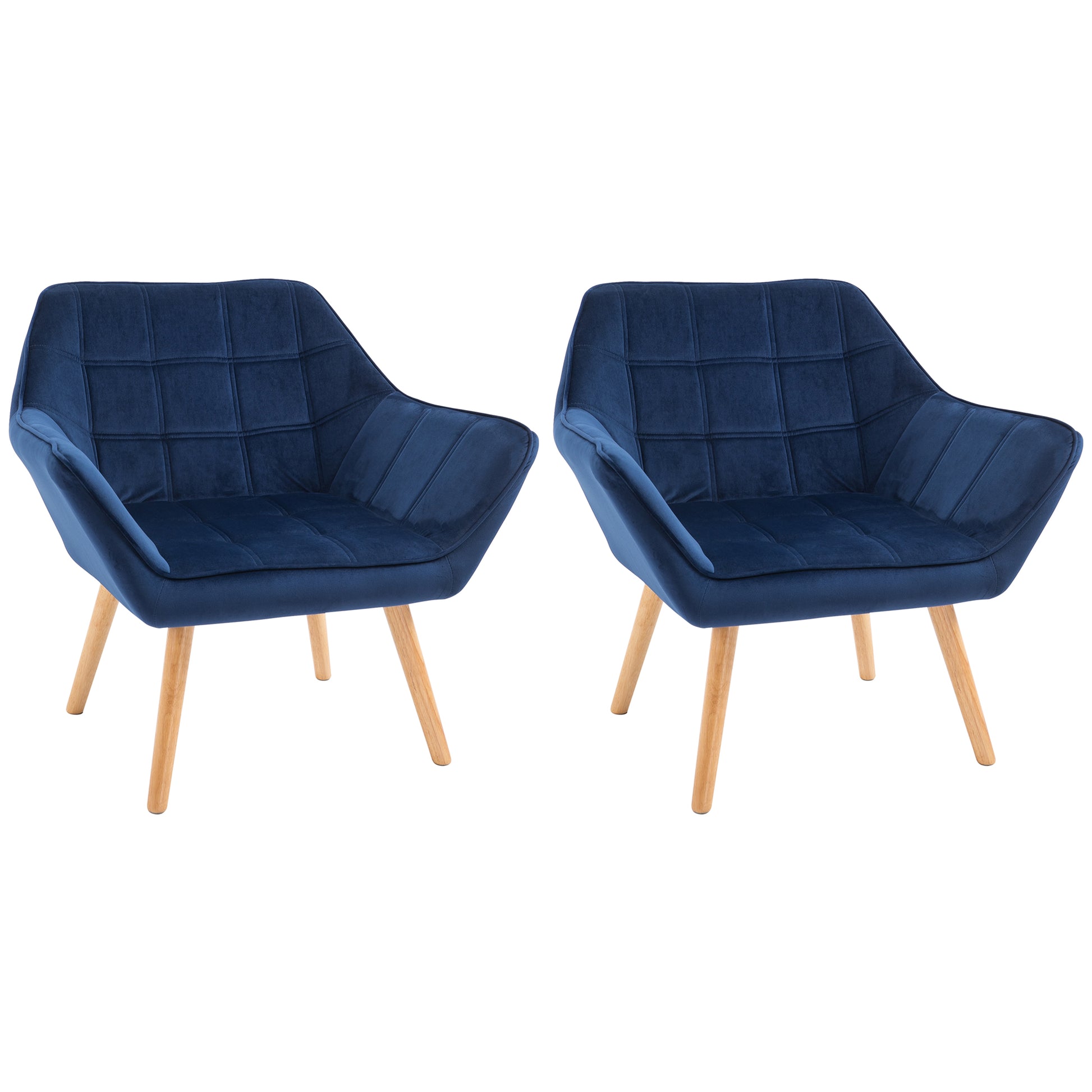 Photo of HOMCOM Accent Chair, Velvet Upholstered Vanity Tub Chair with Flared Armrests, Slanted Back, Solid Wood Legs, Comfy Padding Armchair, Home Bedroom Furniture Seating, Set of 2, Blue in Blue colour on a white background