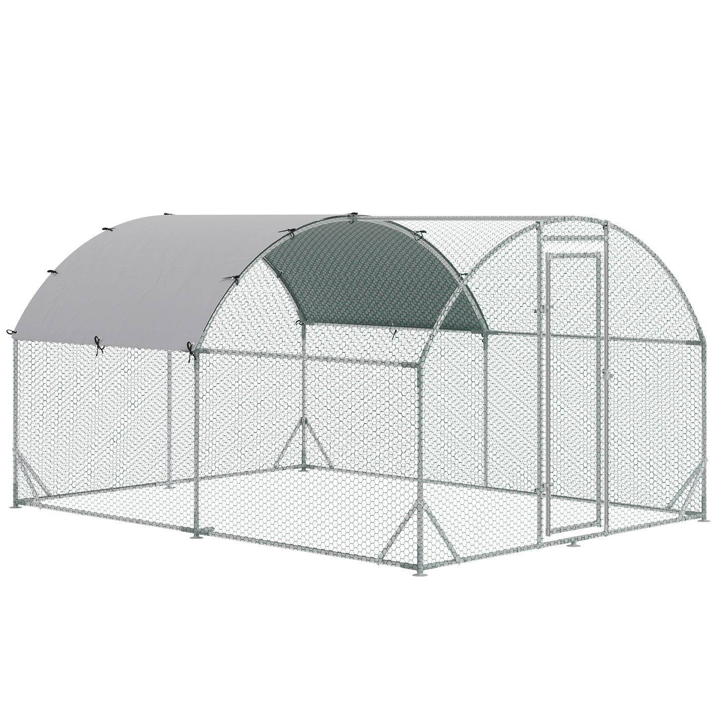 Photo of PawHut 2.8 x 3.8 x 2m Walk In Chicken Run Galvanised Chicken Coop with Water-Resist Cover, Silver in Silver colour on a white background