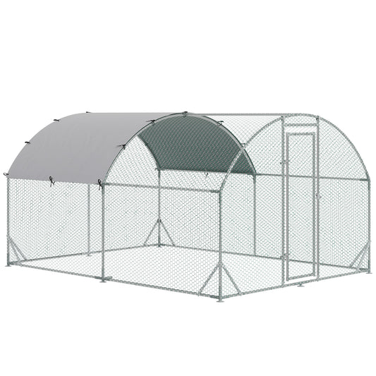 Photo of PawHut 2.8 x 3.8 x 2m Walk In Chicken Run Galvanised Chicken Coop with Water-Resist Cover, Silver in Silver colour on a white background
