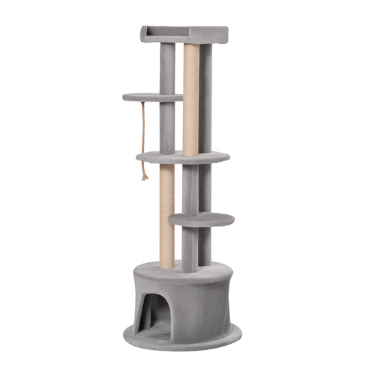 Photo of PawHut Cat Tree for Indoor Cats Kitten Tower Multi-level Activity Centre Pet Furniture with Scratching Post Condo Hanging Ropes Plush Perches Grey in Grey colour on a white background
