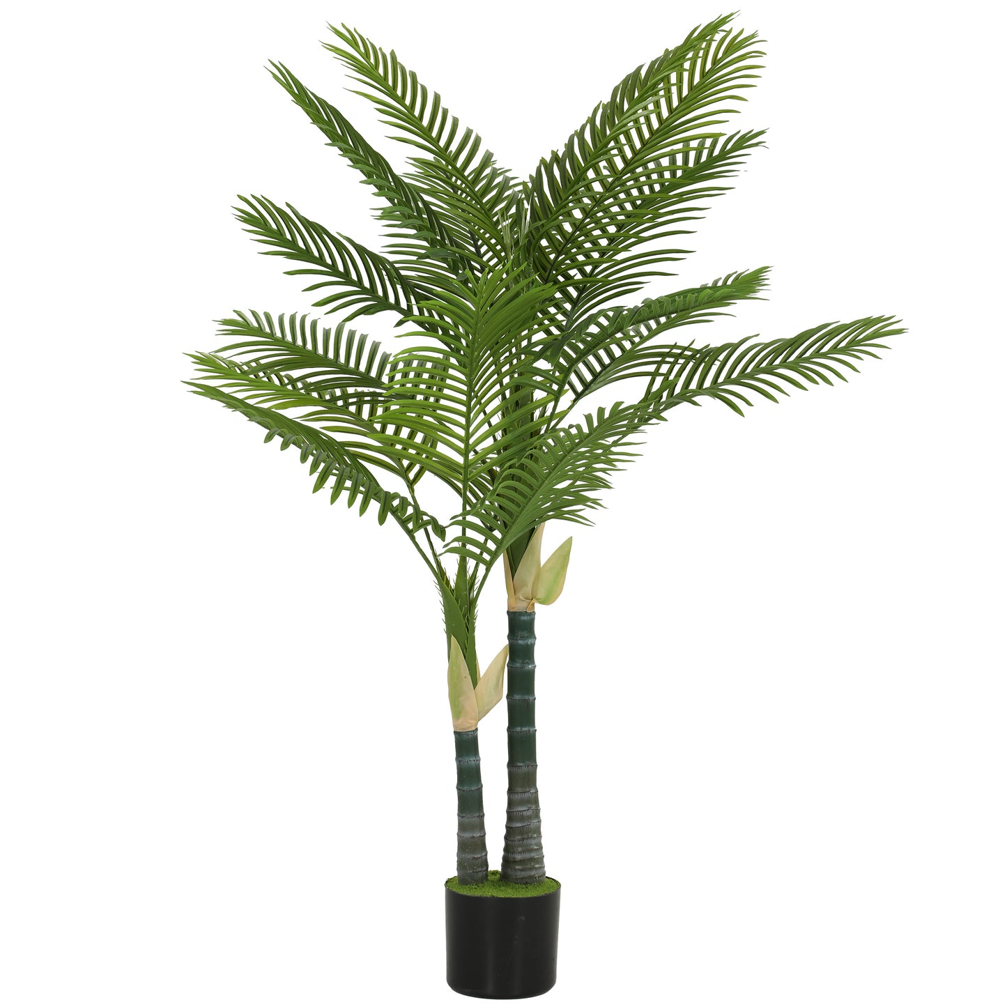 Photo of HOMCOM Artificial Palm Tree with 16 PEVA Leaves, 150cm Decorative Artificial Plant with Pot and Moss Effect, Green in Green colour on a white background
