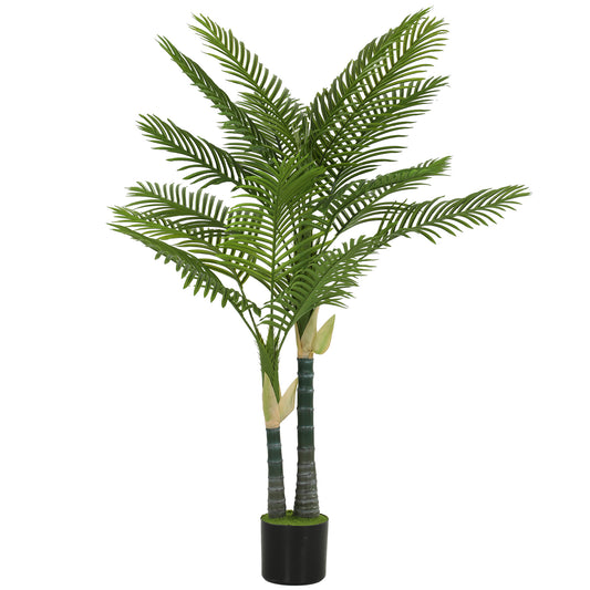 Photo of HOMCOM Artificial Palm Tree with 16 PEVA Leaves, 150cm Decorative Artificial Plant with Pot and Moss Effect, Green in Green colour on a white background