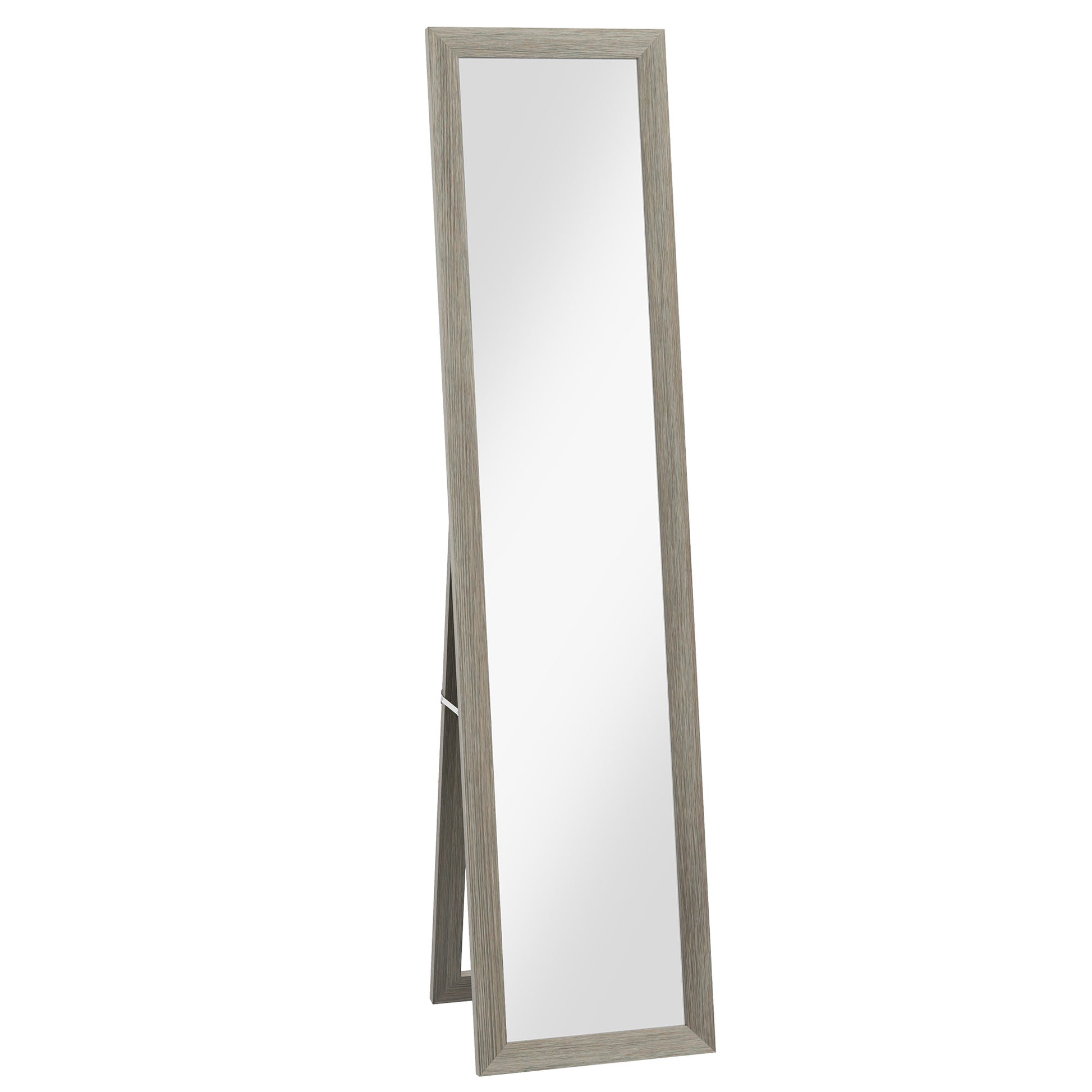 Photo of HOMCOM Full Length Mirror, 37 x 157 cm, Hanging or Freestanding, Rectangular Glass Full Body Mirror with Frame for Living Room, Bedroom, Cloakroom, Grey in Grey colour on a white background