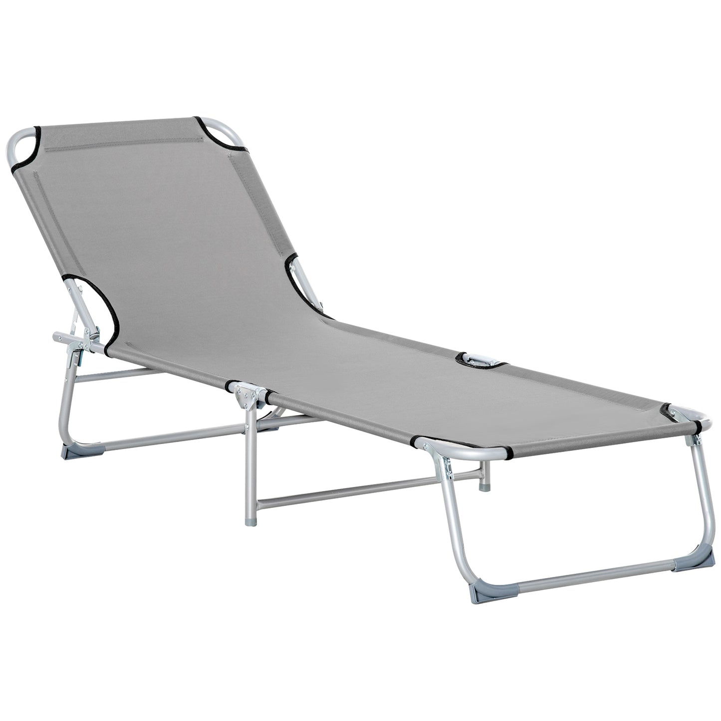 Photo of Outsunny Reclining Sun Lounger Chair Folding Camping Bed with 4-Position Adjustable Backrest, Grey in Grey colour on a white background