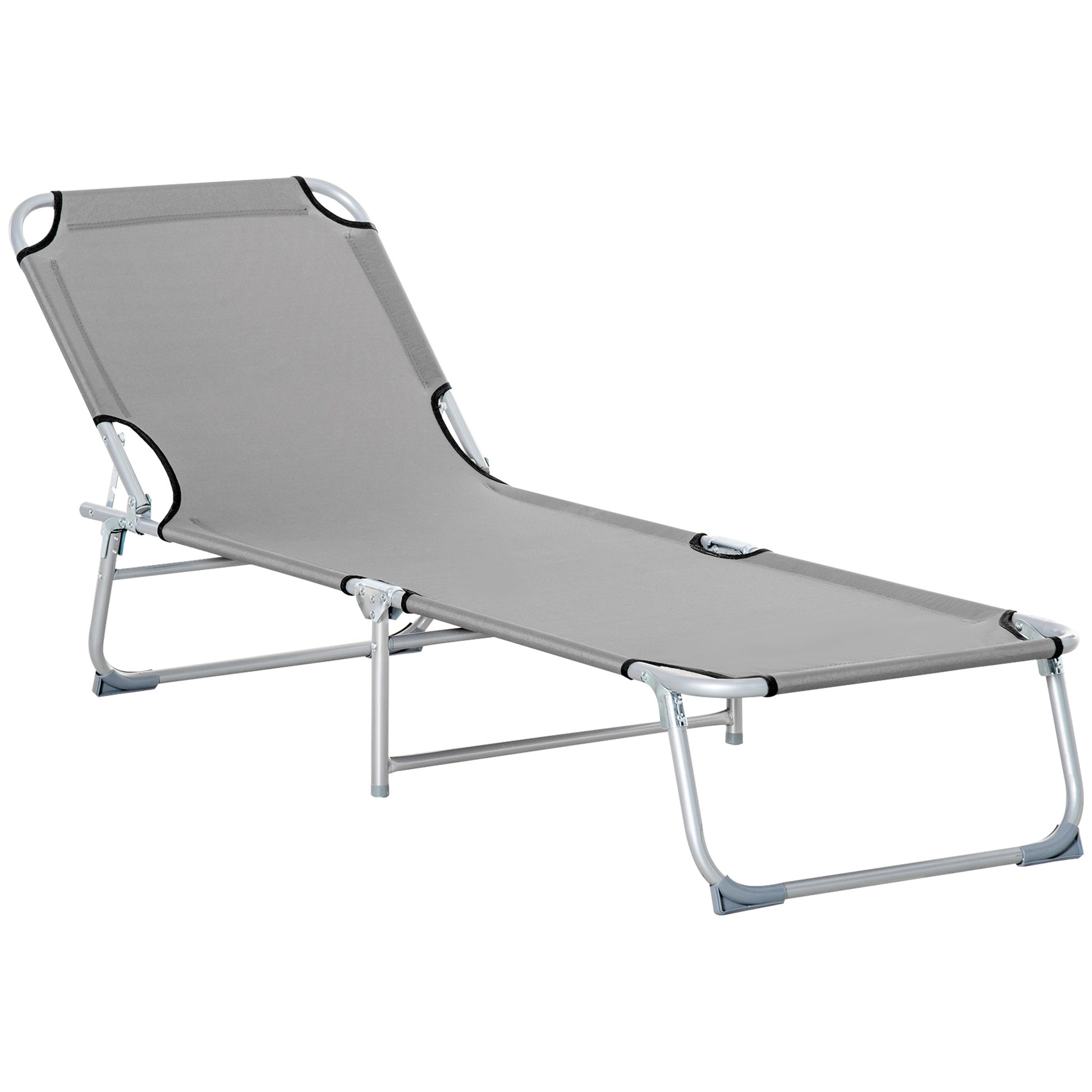 Photo of Outsunny Reclining Sun Lounger Chair Folding Camping Bed with 4-Position Adjustable Backrest, Grey in Grey colour on a white background