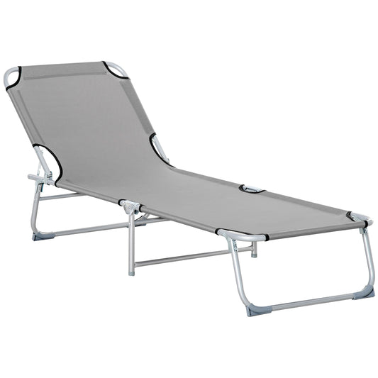 Photo of Outsunny Reclining Sun Lounger Chair Folding Camping Bed with 4-Position Adjustable Backrest, Grey in Grey colour on a white background