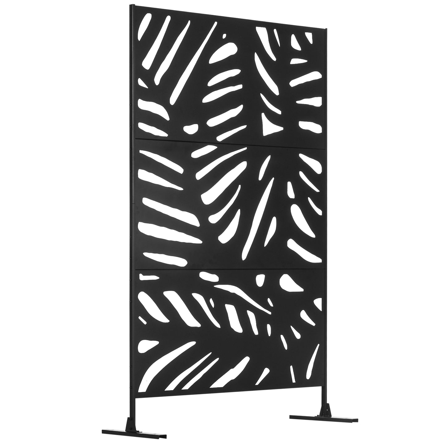 Photo of Outsunny Decorative Garden Privacy Screen with Stand, 6.5FT Freestanding Metal Outdoor Divider, Decorative Privacy Panel with Expansion Screws for Garden Pool Hot Tub, Large Leaves Style, Black in Black colour on a white background