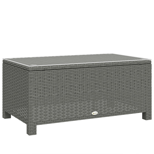 Photo of Outsunny Rattan Garden Coffee Table with Glass Top, Light Grey in Grey colour on a white background