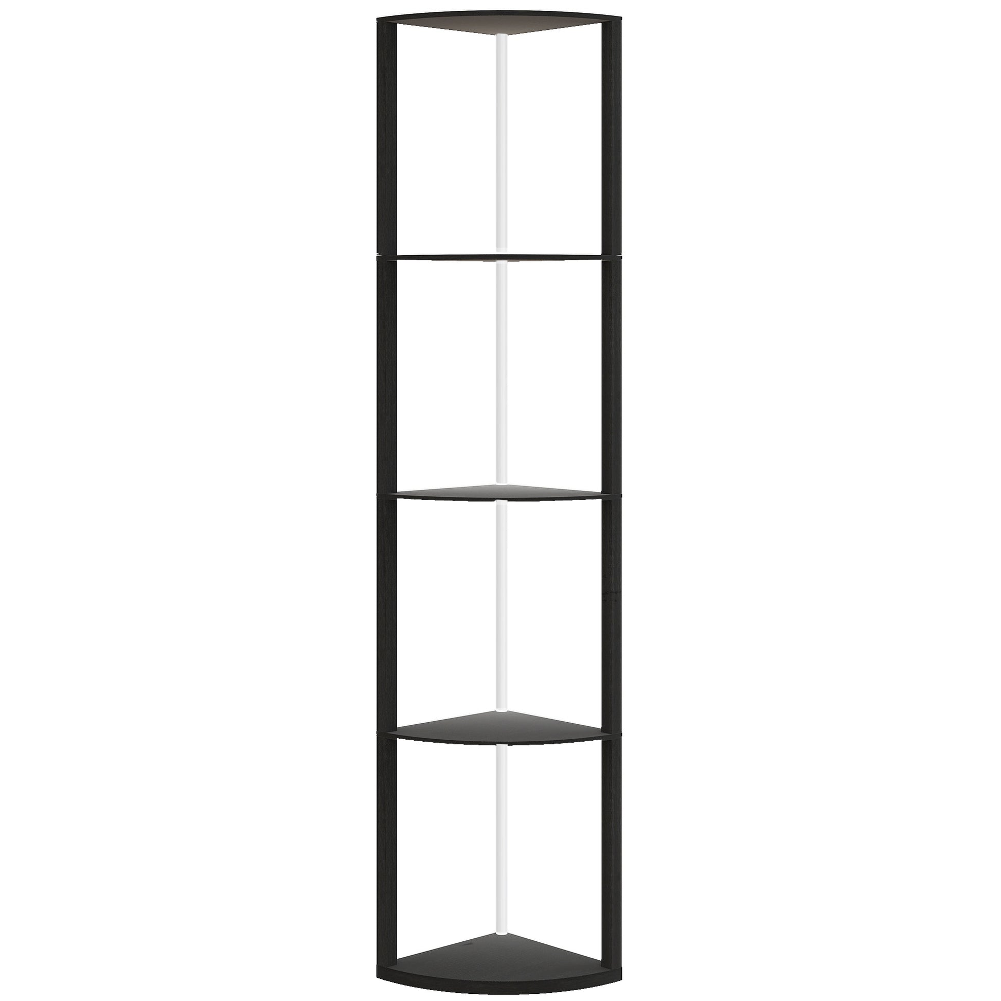 Photo of HOMCOM RGB LED Floor Lamp with Shelves, 4-Tier Dimmable Standing Lamp with Remote Control, Black in Black colour on a white background