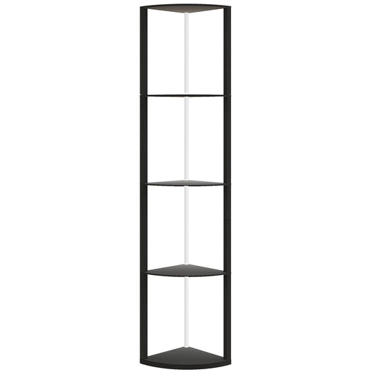 Photo of HOMCOM RGB LED Floor Lamp with Shelves, 4-Tier Dimmable Standing Lamp with Remote Control, Black in Black colour on a white background