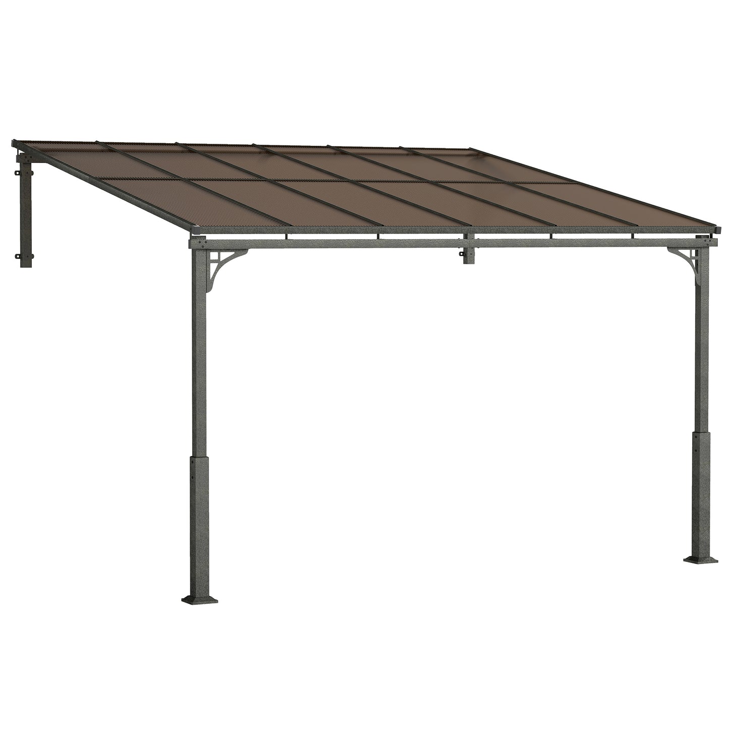 Photo of Outsunny 3.4 x 3 m Metal Lean-to Pergola, Wall-Mounted Garden Pergola with Polycarbonate Roof and Metal-Aluminium Frame, Heavy Duty Hardtop Gazebo for Outdoor Patios, BBQ, Brown in Brown colour on a white background