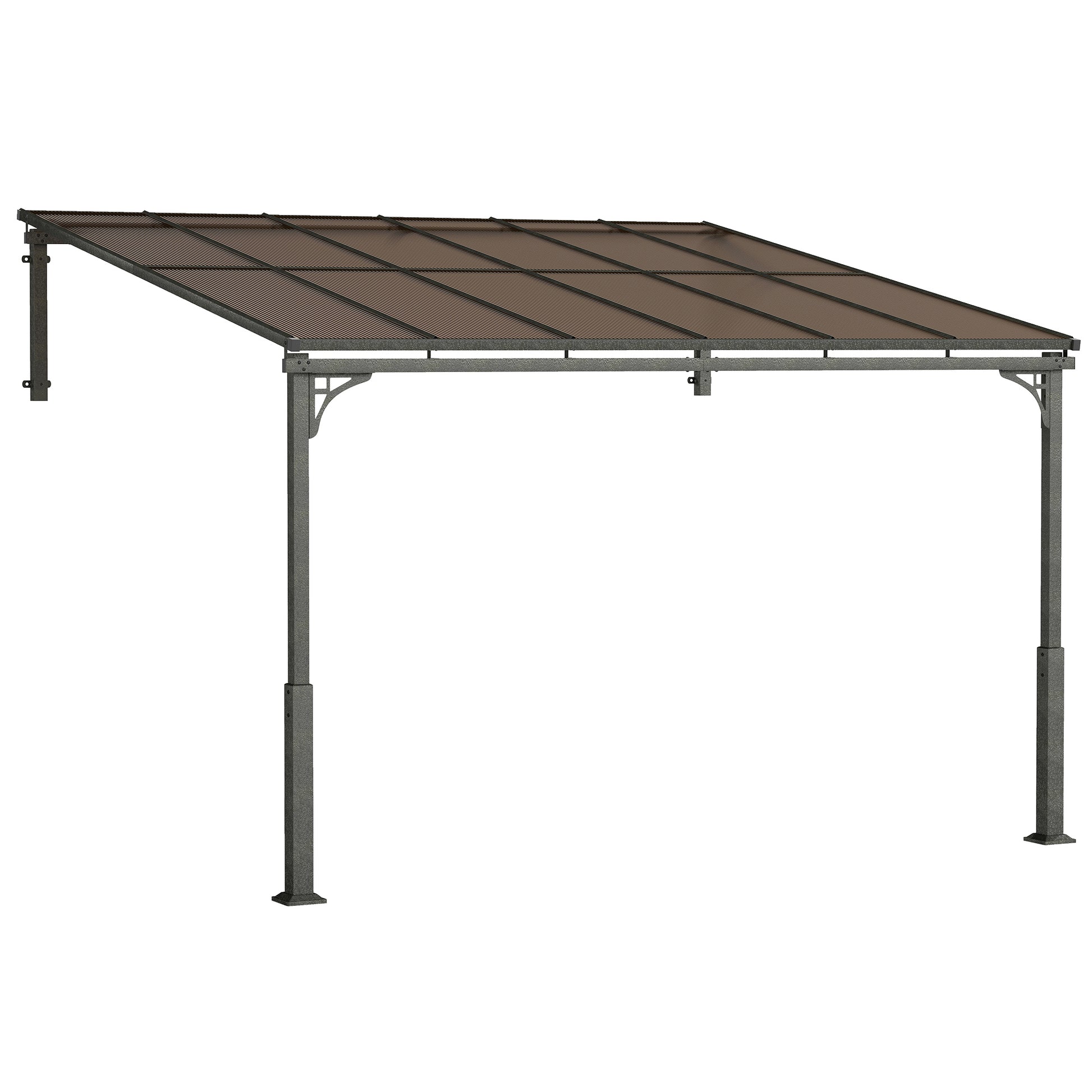Photo of Outsunny 3.4 x 3 m Metal Lean-to Pergola, Wall-Mounted Garden Pergola with Polycarbonate Roof and Metal-Aluminium Frame, Heavy Duty Hardtop Gazebo for Outdoor Patios, BBQ, Brown in Brown colour on a white background