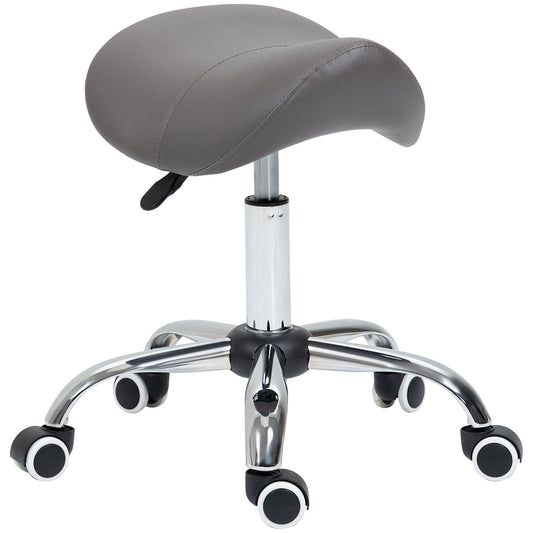 Photo of HOMCOM Cosmetic Stool 360° Rotate Height Adjustable Salon Massage Spa Chair Hydraulic Rolling Faux Leather Saddle Stool, Grey in Grey colour on a white background