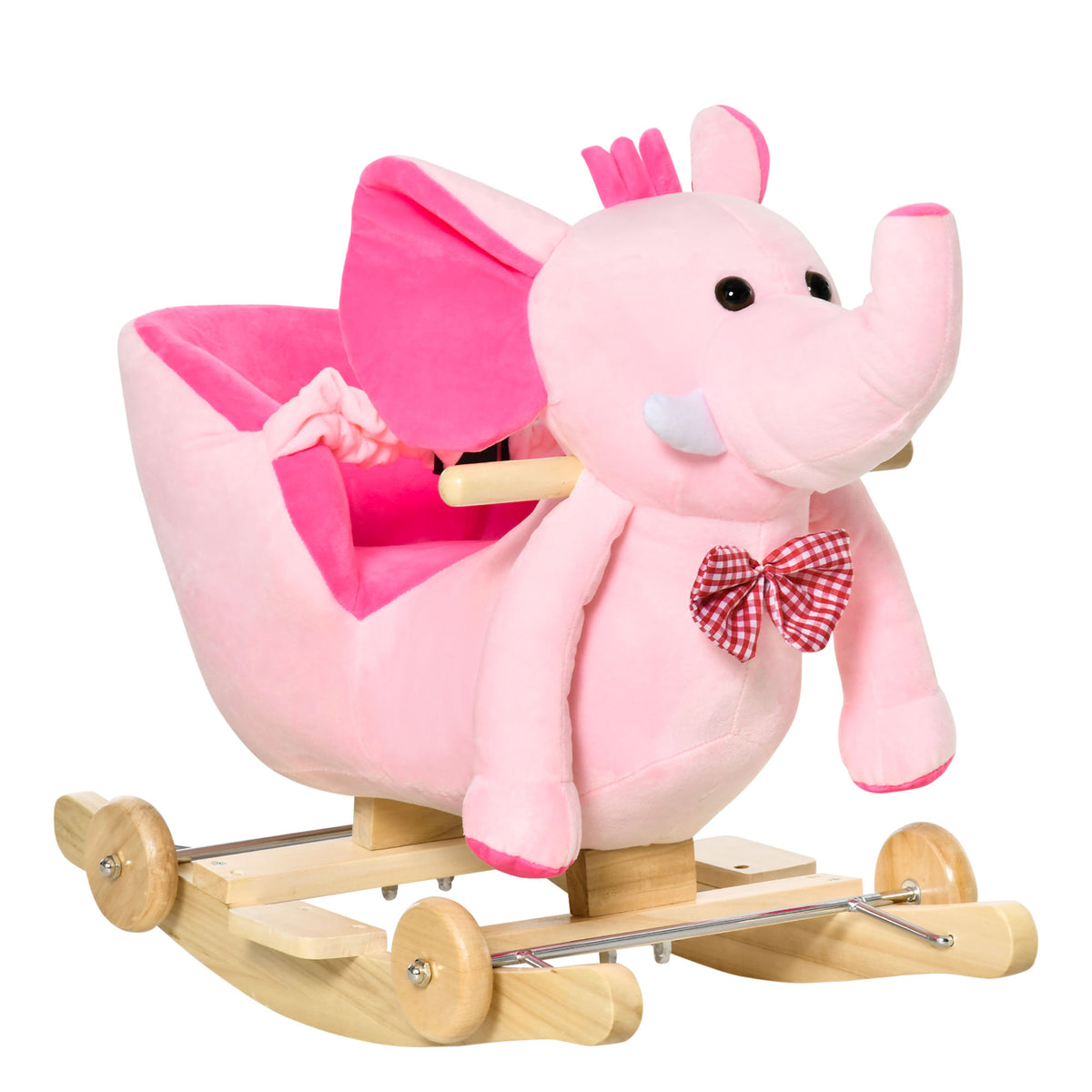 Photo of HOMCOM 2 In 1 Plush Baby Ride on Rocking Horse Elephant Rocker with Wheels Wooden Toy for Kids 32 Songs for 18+ Months (Pink) in (Pink) colour on a white background