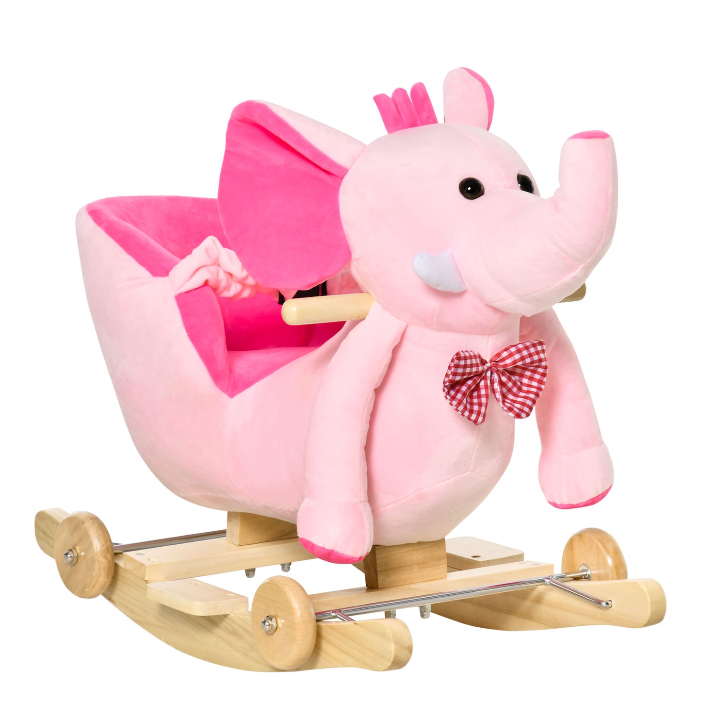 Photo of HOMCOM 2 In 1 Plush Baby Ride on Rocking Horse Elephant Rocker with Wheels Wooden Toy for Kids 32 Songs for 18+ Months (Pink) in (Pink) colour on a white background