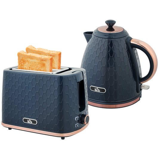 Photo of HOMCOM 1.7L 3000W Fast Boil Kettle & 2 Slice Toaster Set, Kettle and Toaster Set with Auto Shut Off, Browning Controls, Blue in Blue colour on a white background