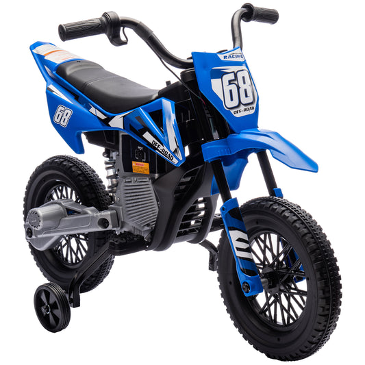 Photo of AIYAPLAY 12V Kids Electric Motorbike, Kids Electric Ride on motorcycle w/ Twist Grip Throttle, Training Wheels, Blue in Blue colour on a white background