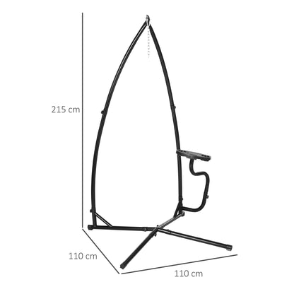 Hammock chair stand with height and base dimensions labeled