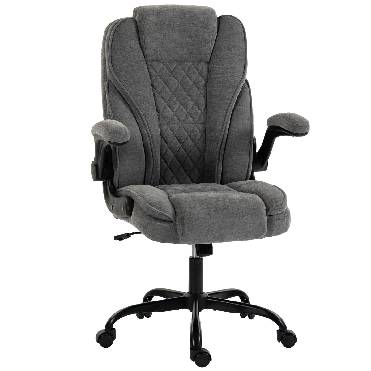 Photo of HOMCOM Office Chair, Ergonomic Desk Chair with Flip-up Armrest, Pocket Springs, Swivel Wheels, Adjustable Height, Grey in Grey colour on a white background