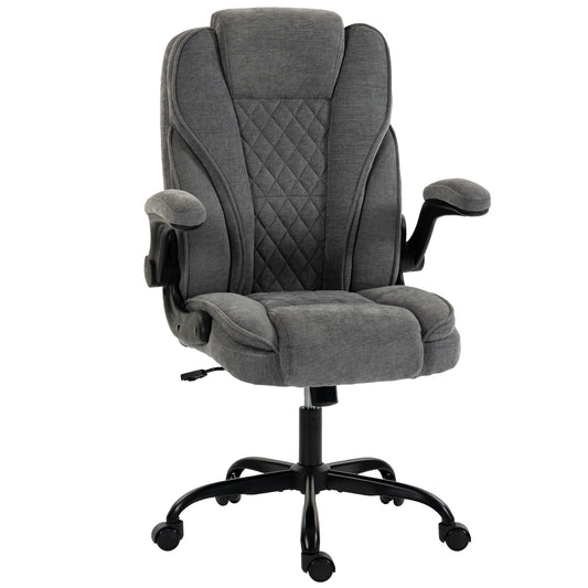 Photo of HOMCOM Office Chair, Ergonomic Desk Chair with Flip-up Armrest, Pocket Springs, Swivel Wheels, Adjustable Height, Grey in Grey colour on a white background