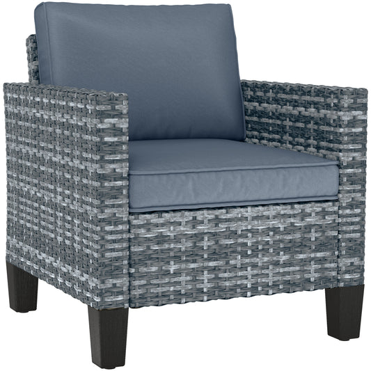Photo of Outsunny Single Rattan Armchair, with Cushions - Light Grey in Grey colour on a white background