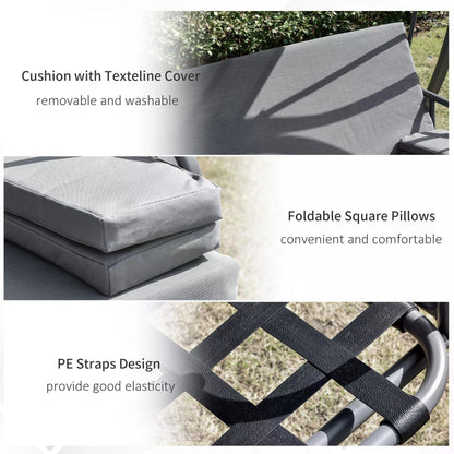 Outsunny swing chair details: washable Texteline cushion, folding pillows and PE straps