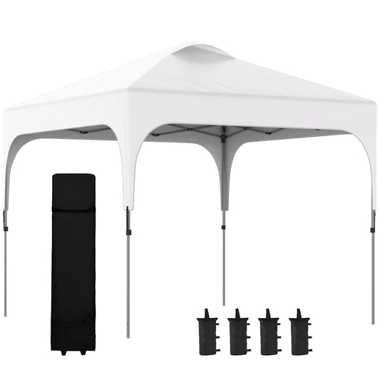 Photo of Outsunny 3 x 3(M) Pop Up Gazebo, UPF 50+ Foldable Canopy Tent with Wheeled Carrybag, 4 Leg Weight Bags, Height Adjustable Marquee Shelter 1 person easy setup for Outdoor Garden Patio Party, White in White colour on a white background