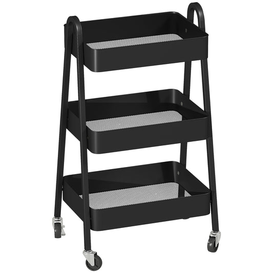 Photo of HOMCOM Three-Tier Storage Trolley - Black in Black colour on a white background