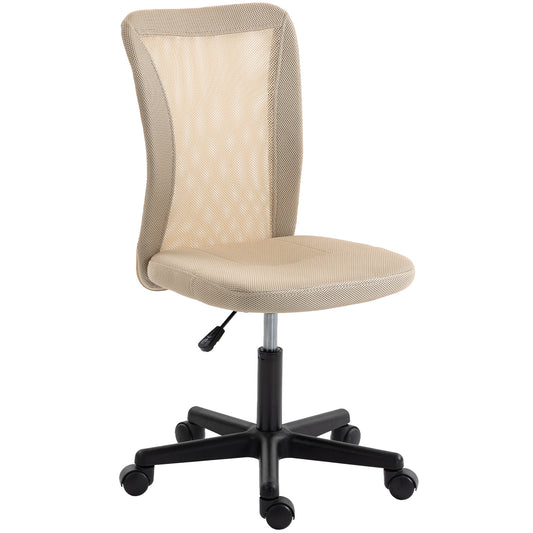 Photo of Vinsetto Computer Desk Chair, Mesh Office Chair with Adjustable Height and Swivel Wheels, Armless Study Chair, Beige in Beige colour on a white background