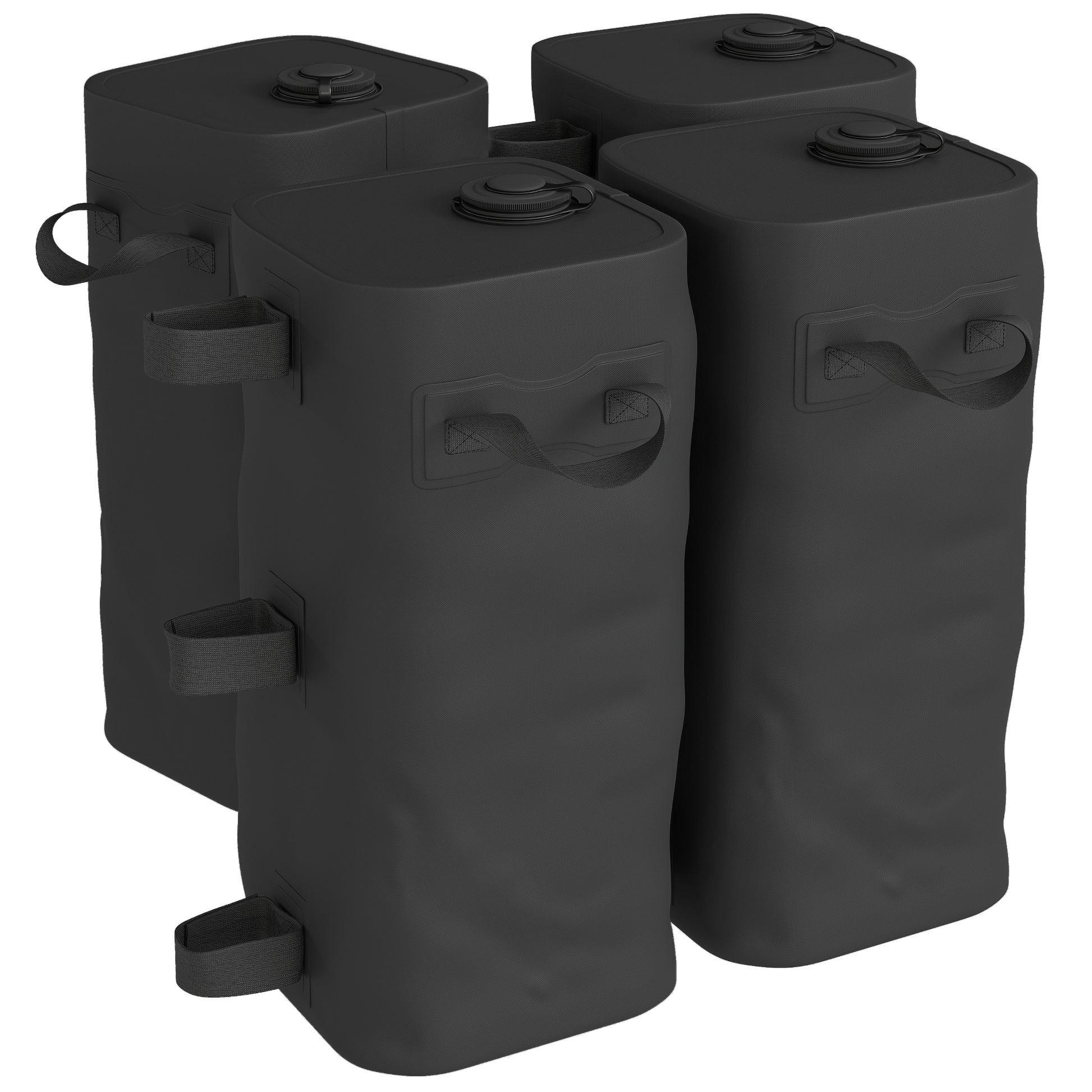 Photo of Outsunny Set of 4 Heavy Duty Gazebo Weights Bags, 500D Sand Weights with Carry Handles for Garden Marquee, Parasol, Black in Black colour on a white background