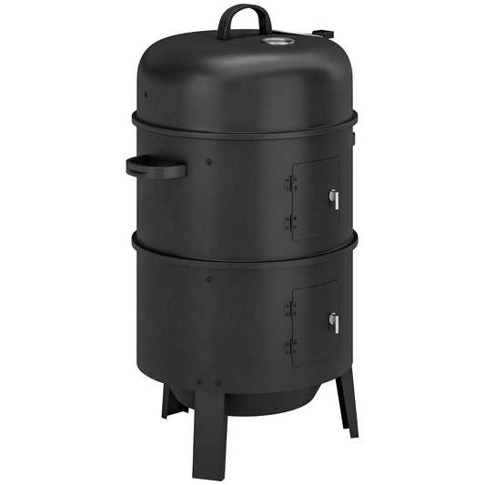 Photo of Outsunny 3-in-1 Vertical Charcoal Smoker with 2 Grill Grates, Built-in Thermometer, Adjustable Vent, 2 Doors in Doors colour on a white background