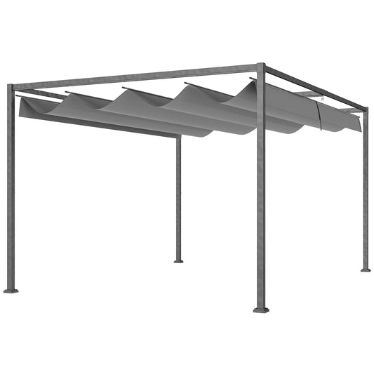 Photo of Outsunny 4 x 3(m) Metal Outdoor Pergola with Retractable Roof, Outdoor Gazebo with Drainage Holes for Garden, Patio, Lawn, Grey in Grey colour on a white background