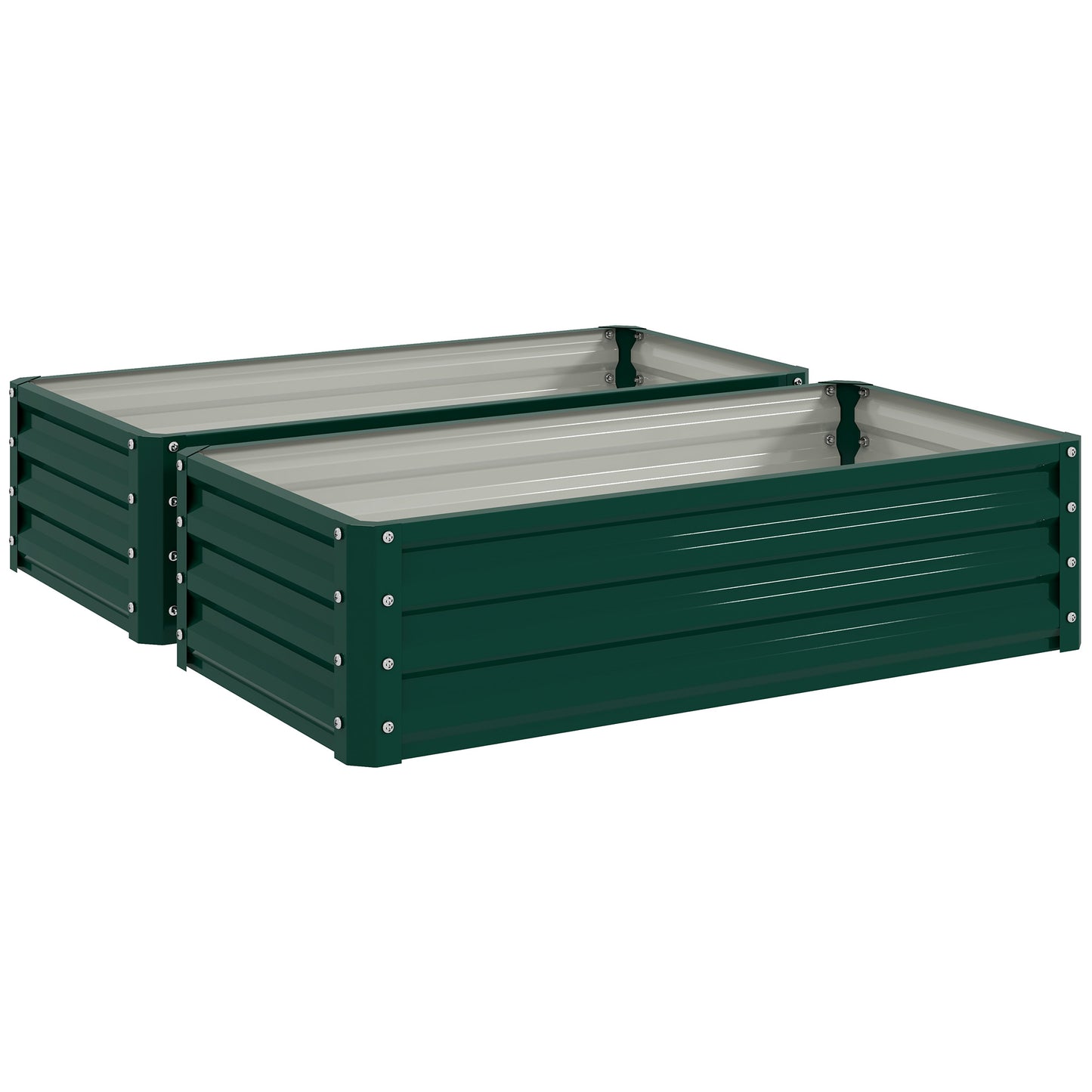 Photo of Outsunny Set of 2 Raised Beds for Garden, Galvanised Outdoor Planters for Herbs Vegetables, Use for Patio Balcony, Green in Green colour on a white background