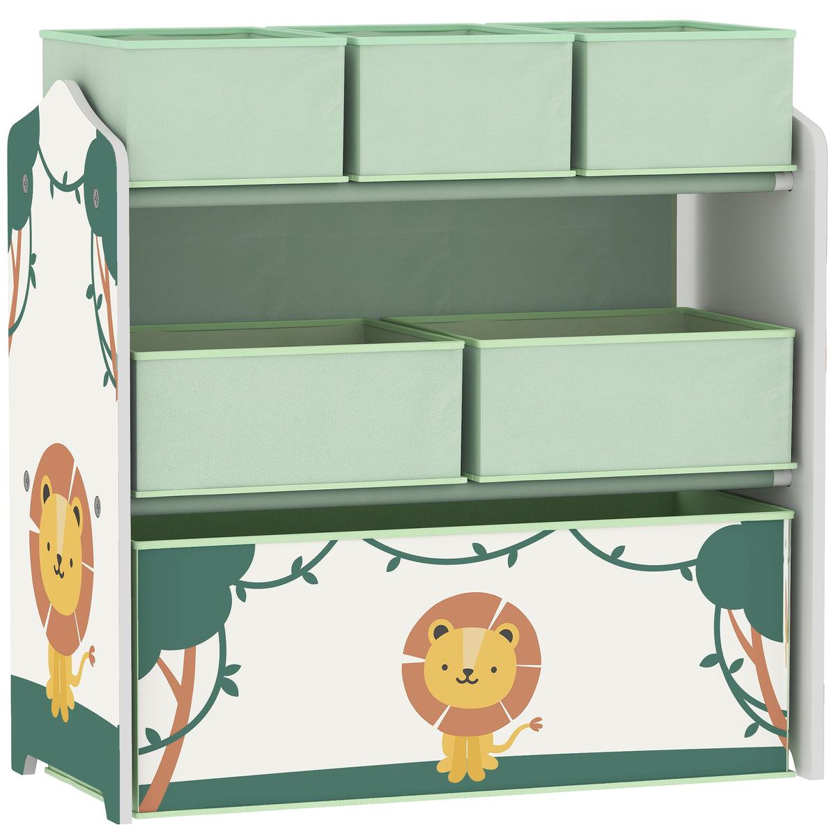 Photo of AIYAPLAY Kids Toy Storage Units, 3-Tier Toy Organiser Shelf with 6 Removable Boxes for Kids, Bedroom, Playroom, Green in Green colour on a white background