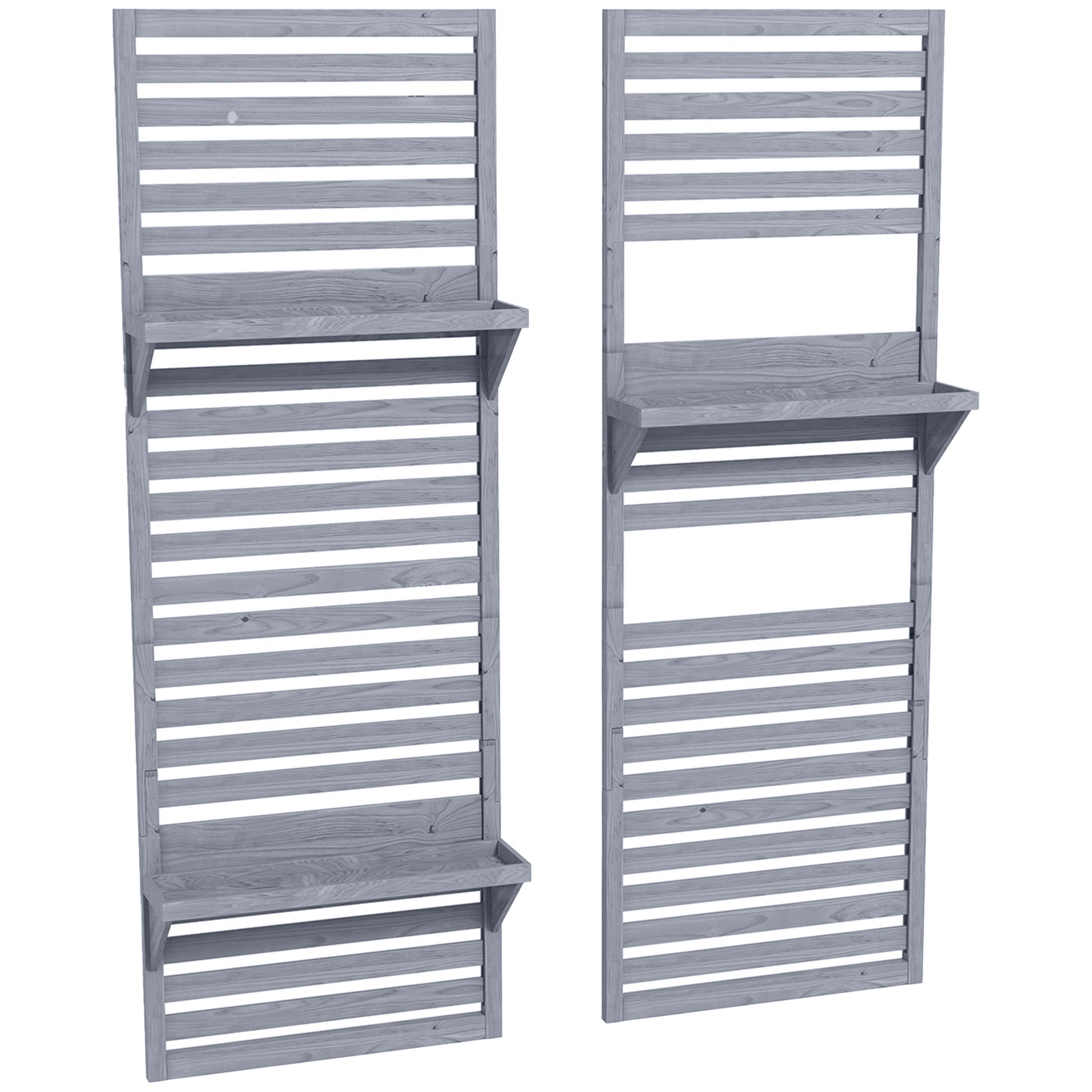 Photo of Outsunny Wall Mounted Plant Stands Set of 2, Fir Wood Flower Stand with Shelves and Slatted Trellis for Patio, Balcony, Porch in Porch colour on a white background