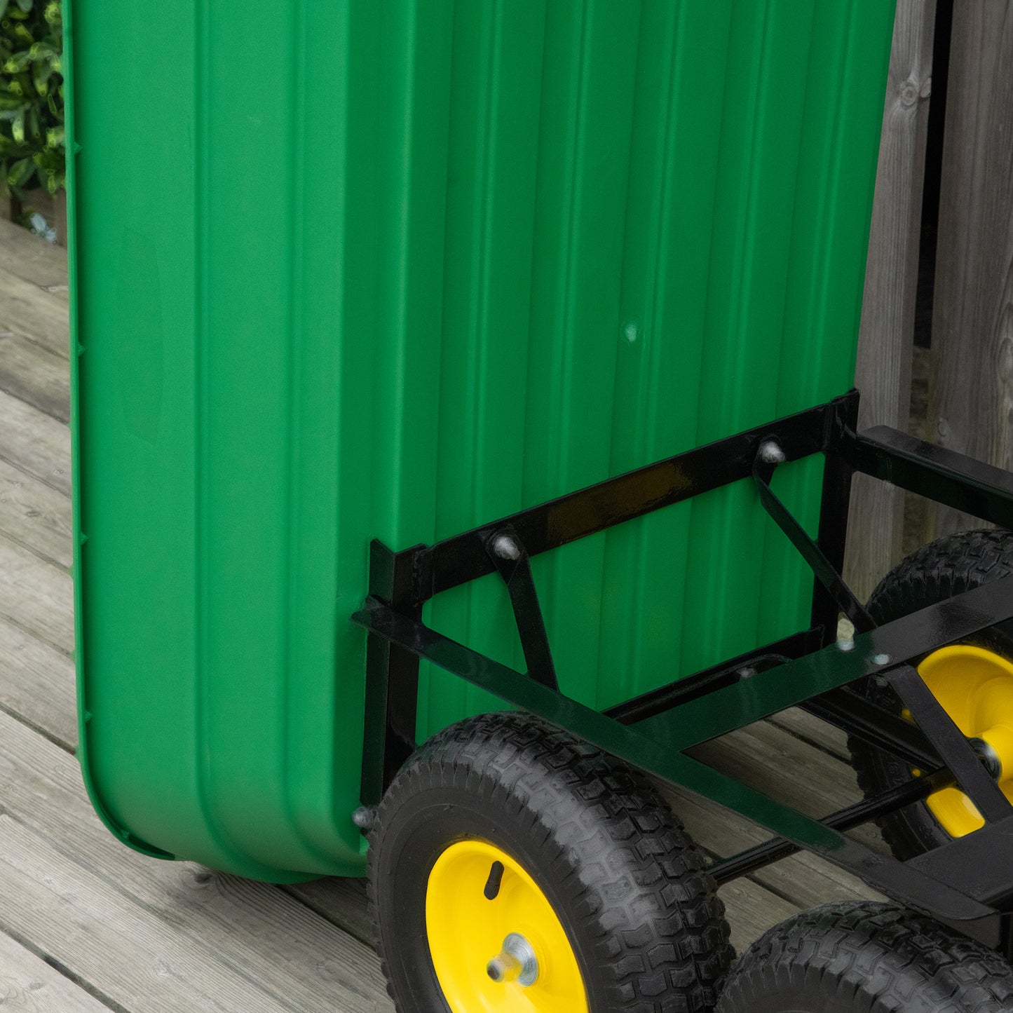 Outsunny 125 Litre Large Garden Cart, Heavy Duty 4 Wheel Trolley Dump Wheelbarrow Tipping Truck Trailer - Green