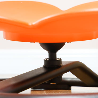 Close-up of the spinning chair's central swivel joint and black metal frame