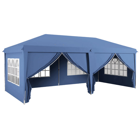Photo of Outsunny 3x6m Pop-Up Gazebo, with Curtain Walls and Windows, Blue in Blue colour on a white background