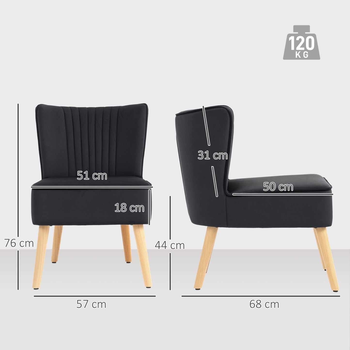 HOMCOM Modern Accent Chair, Fabric Living Room Chair with Rubber Wood Legs and Thick Padding, Black