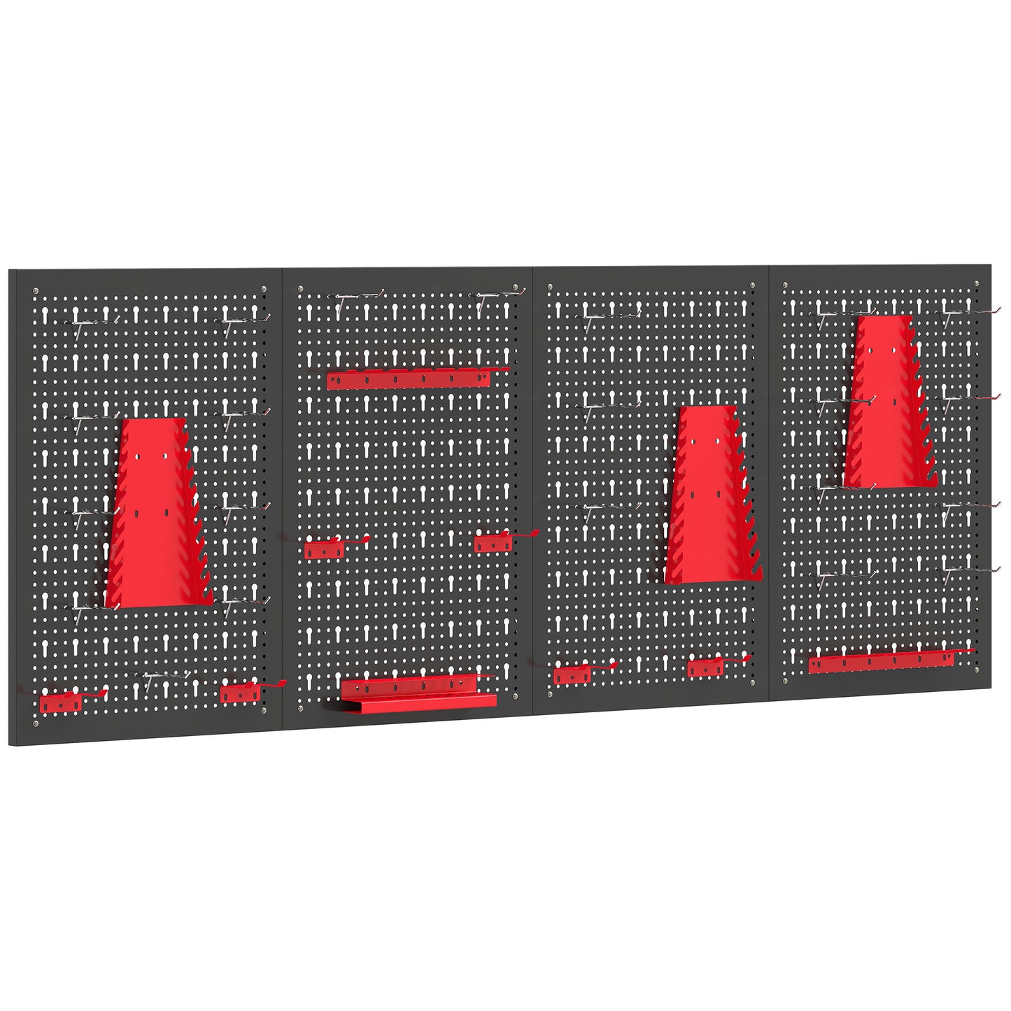 Photo of HOMCOM 38 Pcs Wall-Mounted Pegboard with 4 Boards, Garage Tool Storage Unit Black and Red in Red colour on a white background